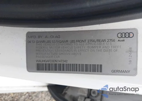 2013 Audi A6 3.0T Premium из США, поврежденный, VIN WAUHGAFC6DN147242